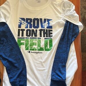 Champion Kids Long Sleeve Tee in Blue and White